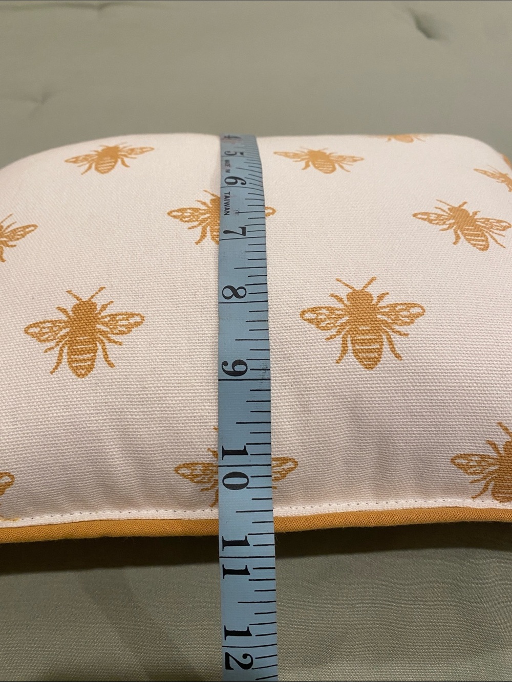 Set of Two Reversible Bee Pattern Decorative Throw Pillows in Mustard and White - Picture 4 of 4